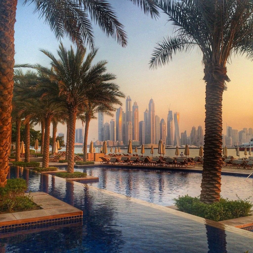 Palm-lined pool at Fairmont The Palm